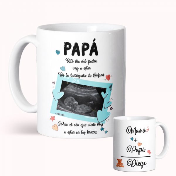 Taza de cerámica, Día del padre, el año que viene voy a estar en tus brazos, azul