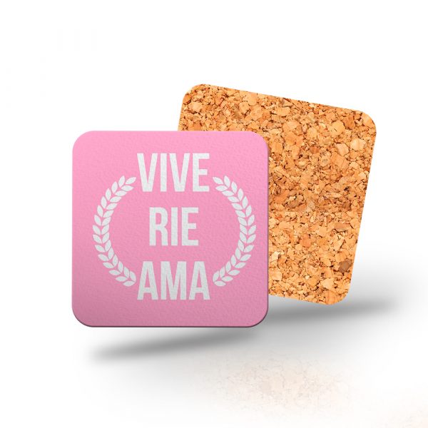 Posavasos de madera cuadrado, vive ríe ama