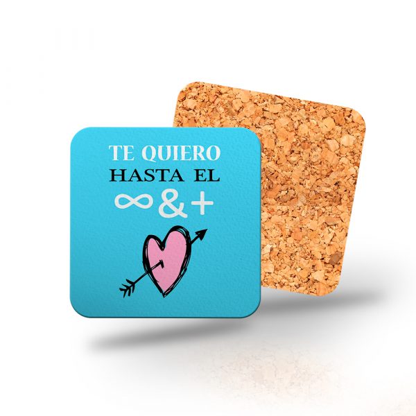 Posavasos de madera cuadrado, te quiero hasta el infinito y más