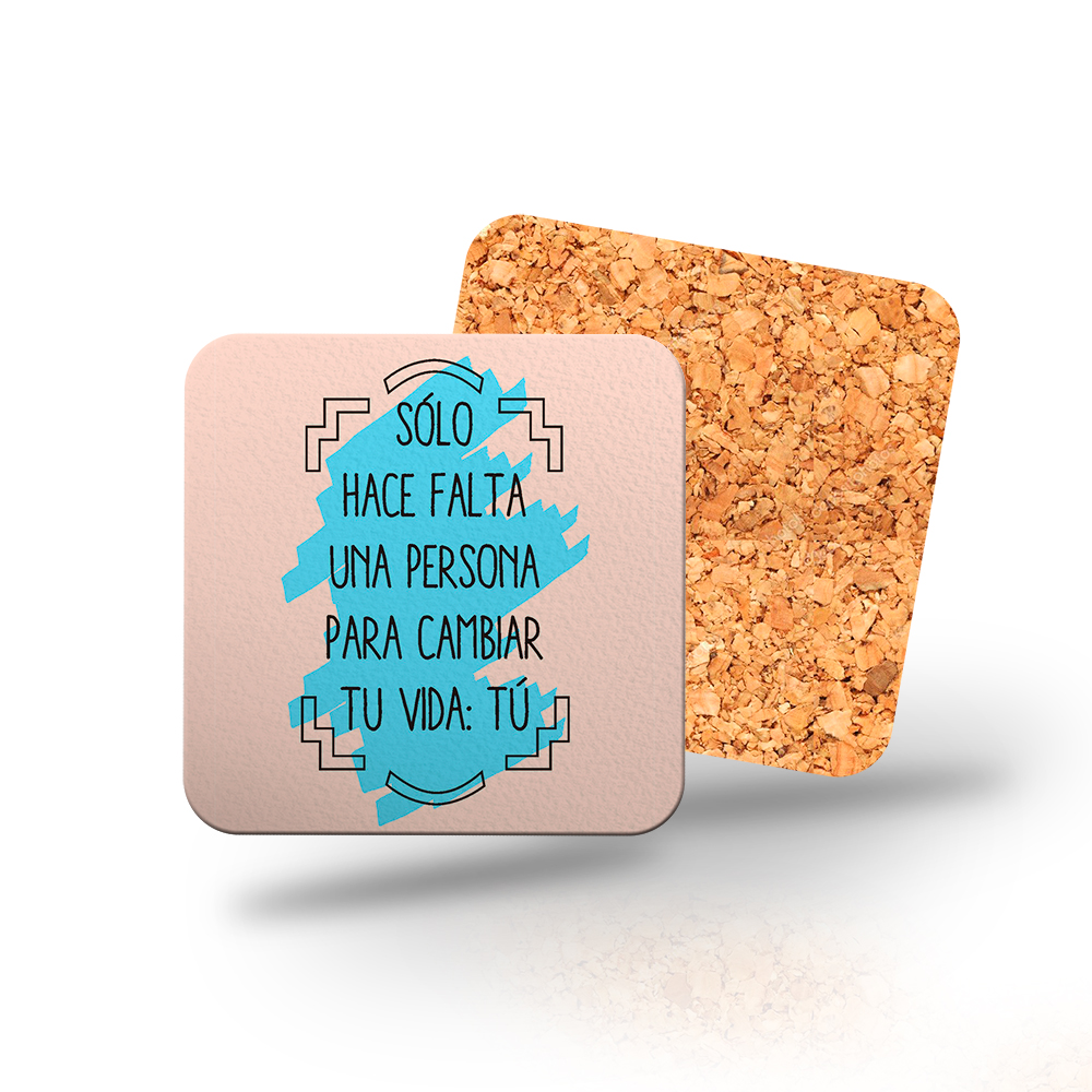 Posavasos de madera cuadrado, una persona para cambiar tu vida