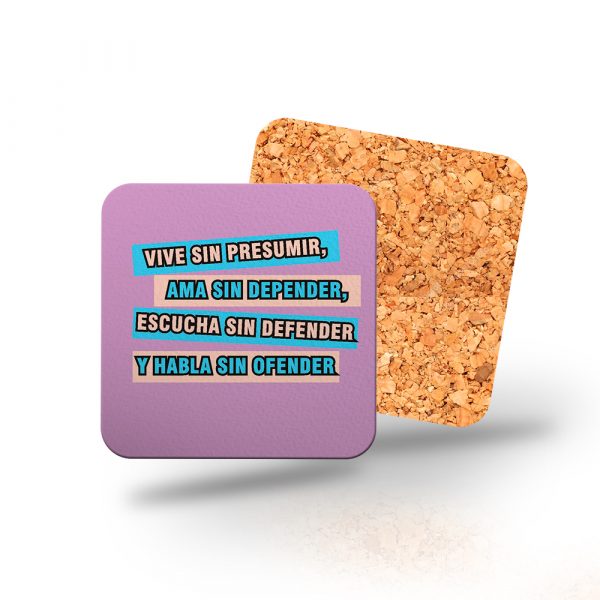 Posavasos de madera cuadrado, vive, ama, escucha y habla