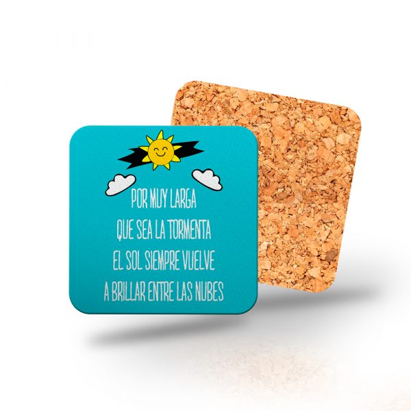 Posavasos de madera cuadrado, el sol siempre vuelve a brillar