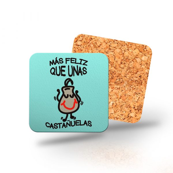 Posavasos de madera cuadrado, más feliz que unas castañuelas