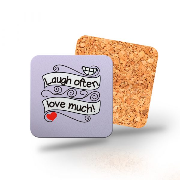 Posavasos de madera cuadrado, laugh often love much