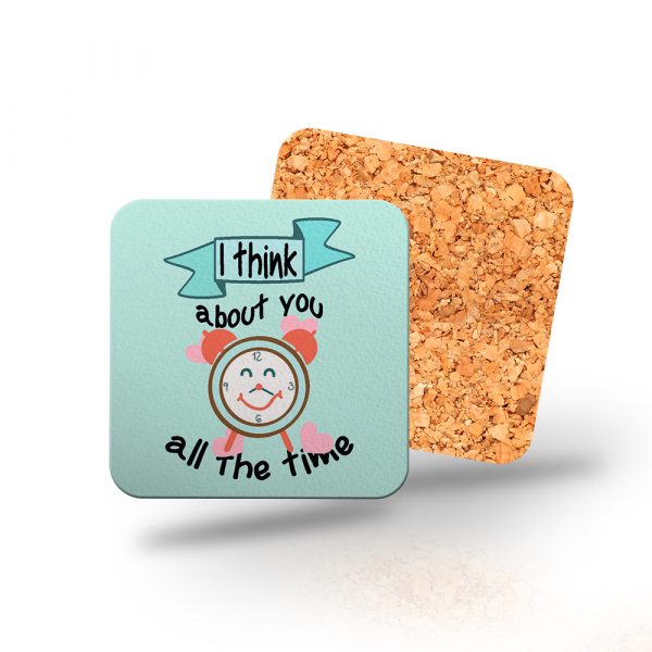Posavasos de madera cuadrado, i think about you all the time