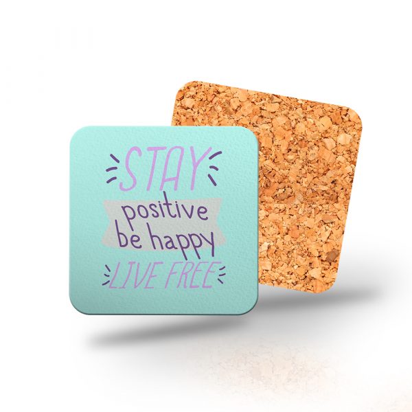 Posavasos de madera cuadrado, stay positive