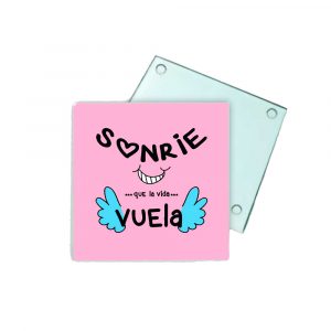 Posavasos de cristal, sonrie que la vida vuela