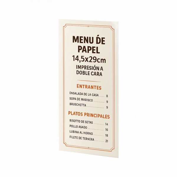 Menú de papal plastificado