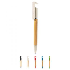 Boligrafo de cuerpo de bambú con soporte para movil varios colores Ref:20650