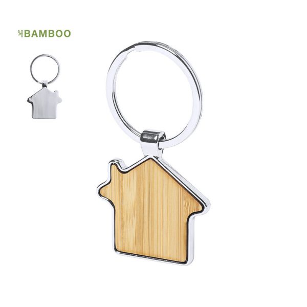 Llavero ecológico de bambú y metal con forma de casa, Ref: 1025