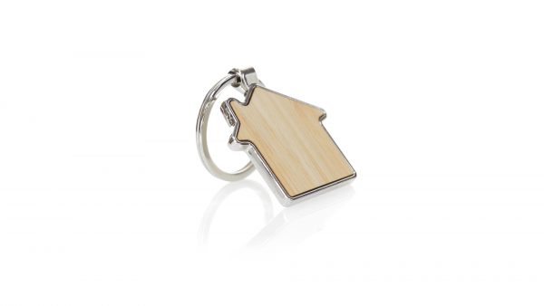 Llavero ecológico de bambú y metal con forma de casa, Ref: 1025 - Imagen 4