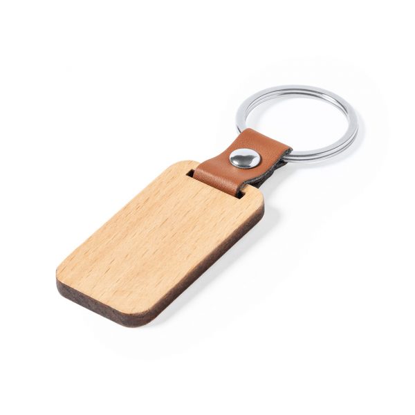 Llavero personalizado de madera y polipiel con remache cromado, Ref: 1411