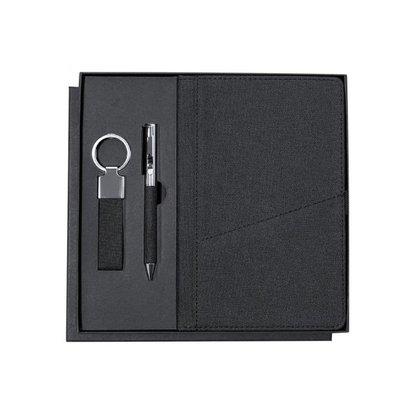 Set RPET bloc de notas en negro con bolígrafo y llavero personalizados, Ref: 21737 - Imagen 6