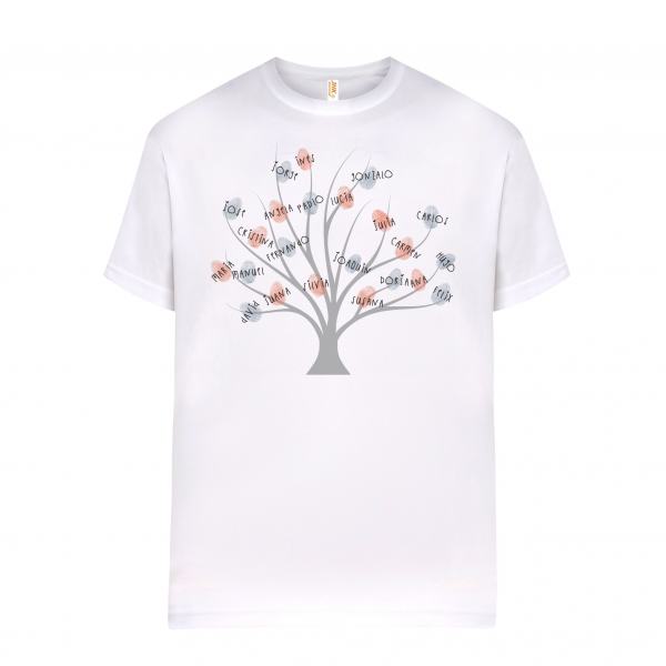 Camiseta de algodón, para profe, Árbol huellas nombres personalizables