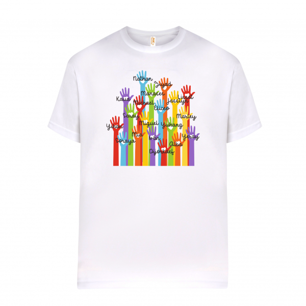 Camiseta de algodón, para profe, Manos nombres personalizables