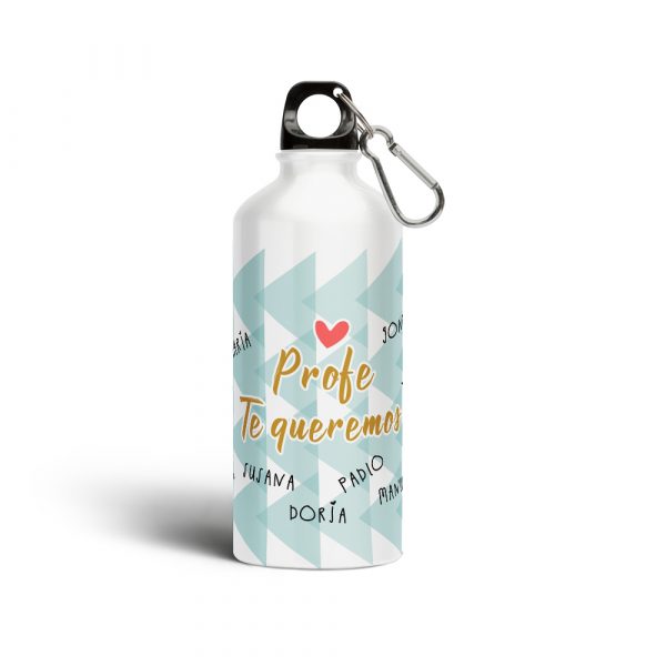 Botella cantimplora de aluminio, para profe, profe te queremos, con nombres personalizables