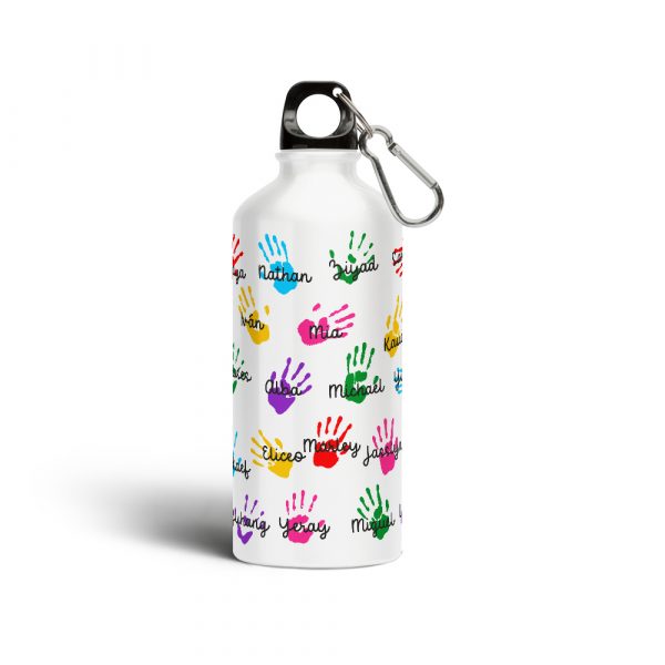 Botella cantimplora de aluminio, para profe, Huellas con nombres personalizables