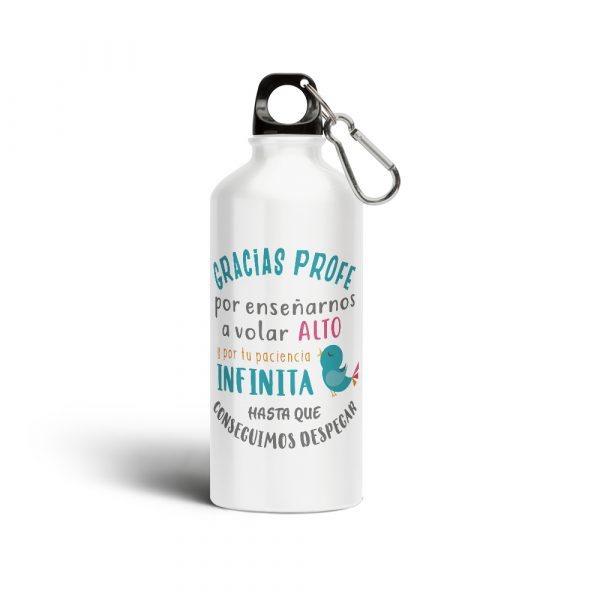 Botella cantimplora de aluminio, para profe, gracias por enseñarnos a volar alto