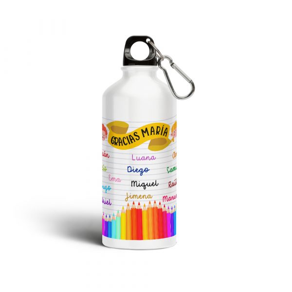 Botella cantimplora de aluminio, para profe, Gracias, Lápices con nombres personalizables
