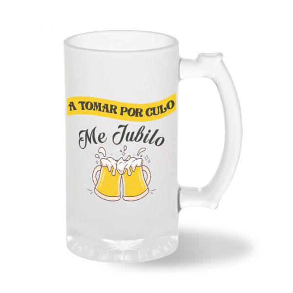 Jarra de cerveza de cristal, para jubilados, me jubilo