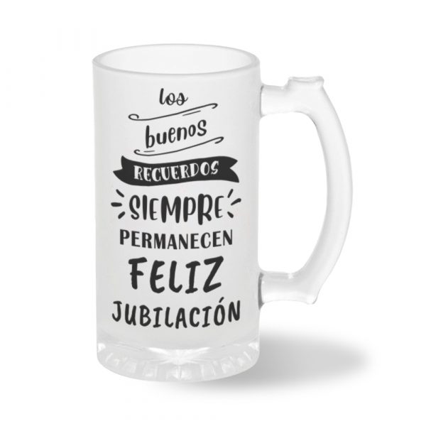 Jarra de cerveza de cristal, para jubilados, los buenos recuerdos