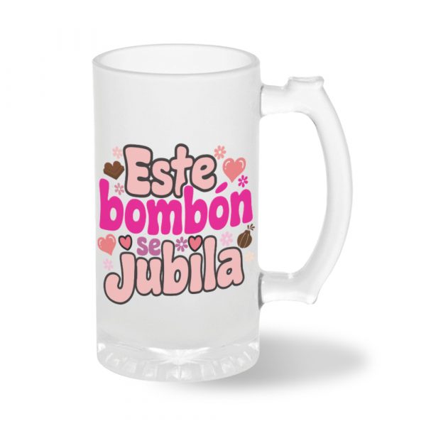 Jarra de cerveza de cristal, para jubilados, este bombón se jubila