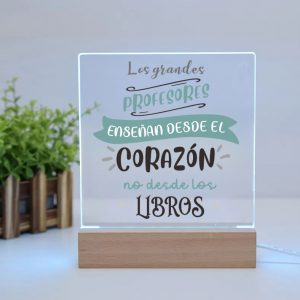 Lámpara LED de Metacrilato, para profes, enseñan desde le corazón