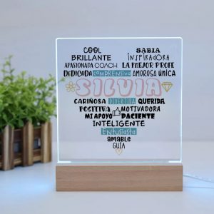 Lámpara LED de Metacrilato, para profes, Corazón , nombre personalizado
