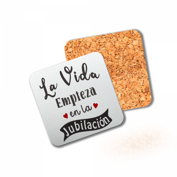 Posavasos de madera cuadrado para jubilación, la vida empieza en la jubilación