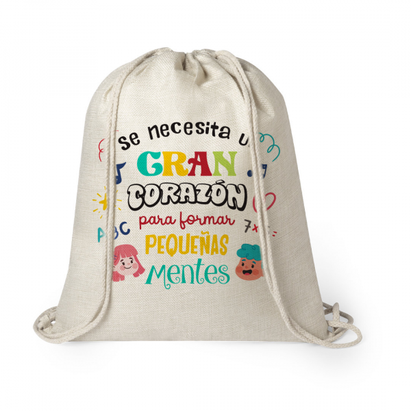 Mochila estilo nature de cuerda, para profe, un gran corazón
