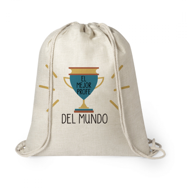 Mochila estilo nature de cuerda, para profe, el mejor profe del mundo