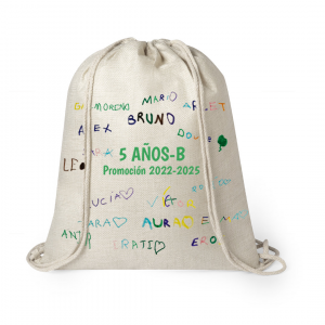 Mochila estilo nature de cuerda, para profe, Personalizable con las firmas de los alumnos