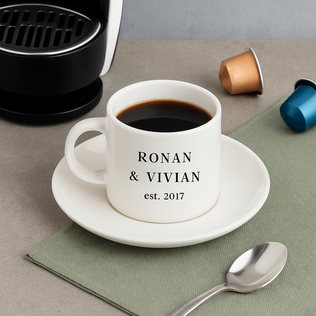 Taza de café expreso con plato