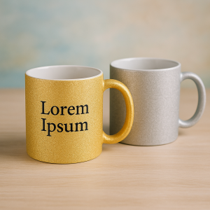 Taza metalizada con efecto purpurina