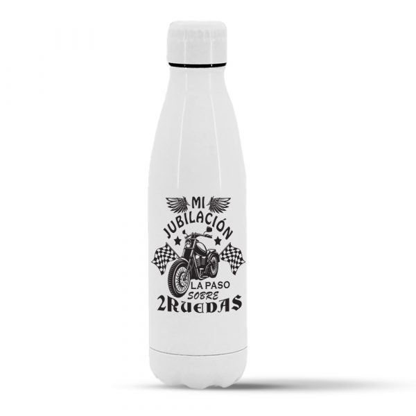 Botella termo de acero inoxidable regalo para jubilación, mi jubilación sobre dos ruedas
