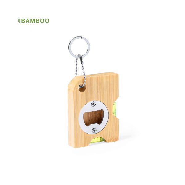 Llavero de bambú multifunción con niveles integrados y abridor, Ref: 20495