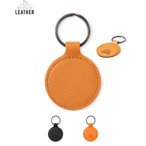 Llavero publicitario de cuero reciclado circular marrón, Ref: 1906