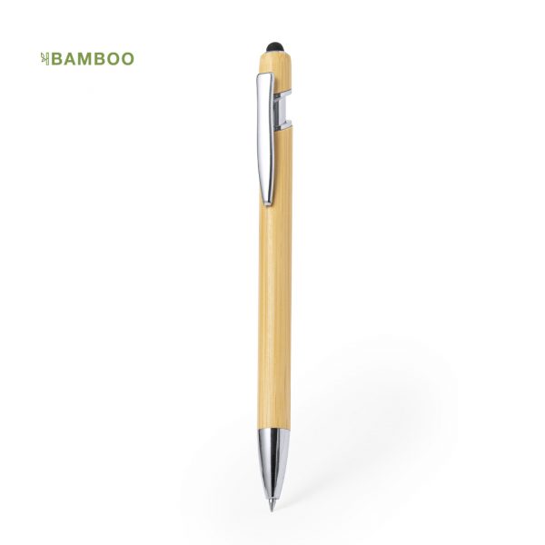 Bolígrafo eco de bambú con puntero táctil y accesorios cromados, Ref: 20652