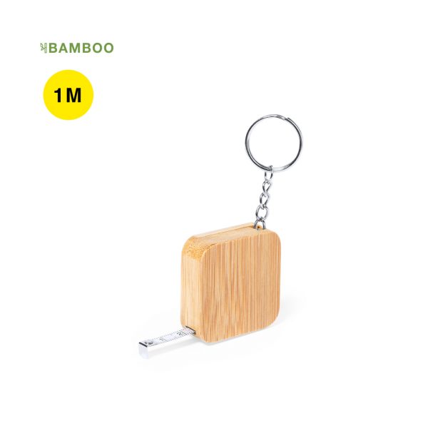 Llavero flexómetro personalizado de bambú con cuchilla metálica de 1m, Ref: 21008