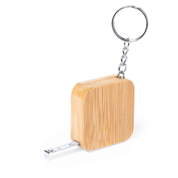 Llavero flexómetro personalizado de bambú con cuchilla metálica de 1m, Ref: 21008 - Imagen 3