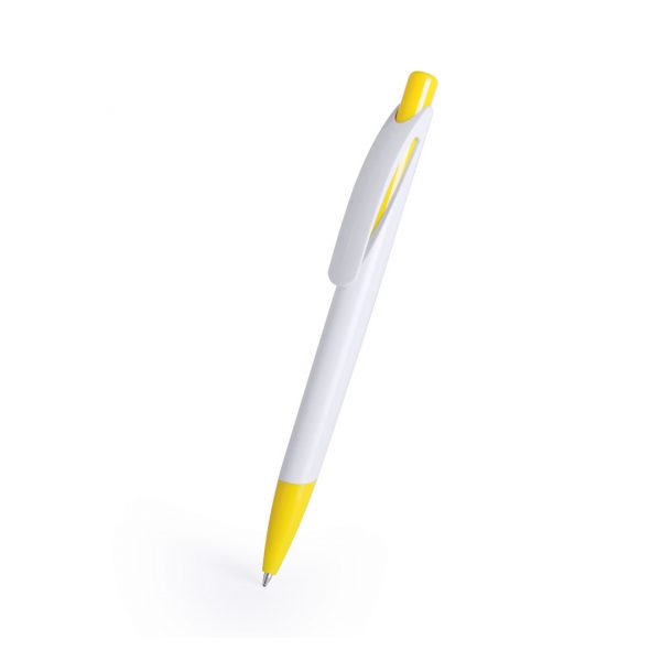 Bolígrafo personalizado cuerpo blanco y detalles a color con clip curvado, Ref: 5574
