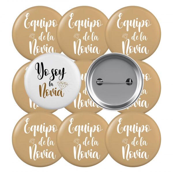 Pack chapas para boda equipo de la Novia dorado