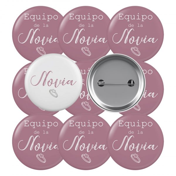 Pack chapas para boda equipo de la Novia rosa