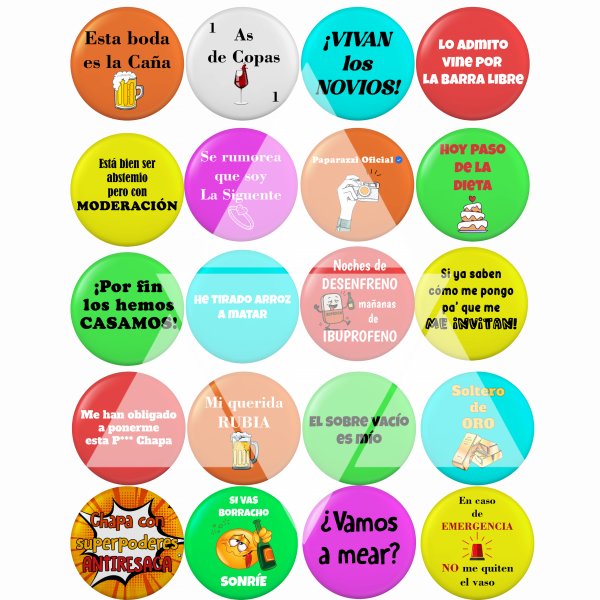 Pack 21 unidades chapas para boda - Imagen 2