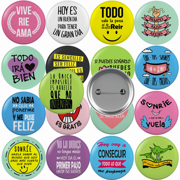 Pack 17 unidades chapas frases motivacionales