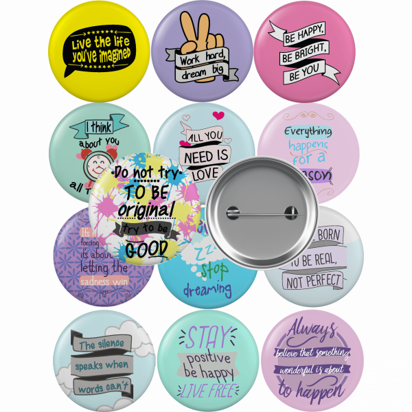 Pack 13 unidades chapas frases motivacionales en inglés
