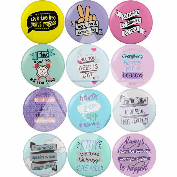Pack 13 unidades chapas frases motivacionales en inglés - Imagen 2