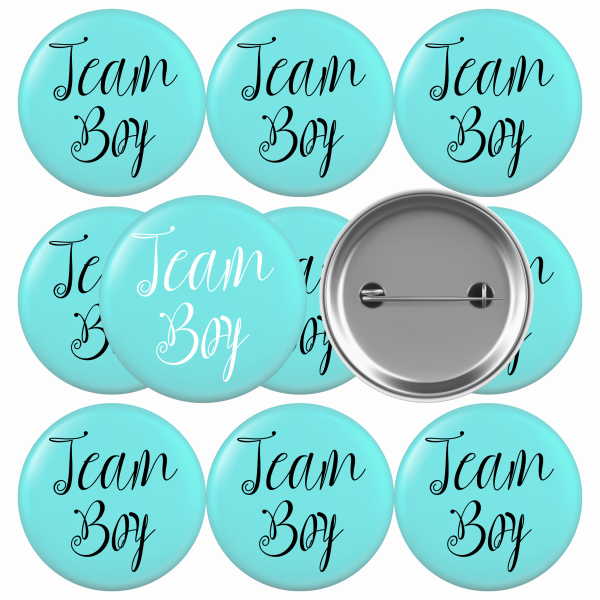 Pack chapas para bebé, revelación de género team boy