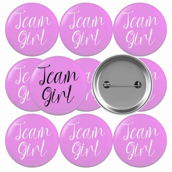 Pack chapas para bebé, revelación de género team girl