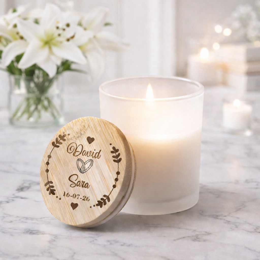 Vela aromática de cristal con tapón de bambú para Boda